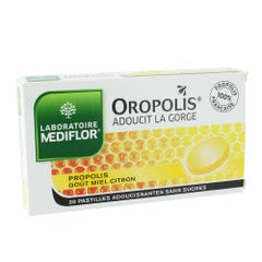 Mediflor Oropolis Propoli Miele e Limone 20 Pastiglie Lenitive per la Gola