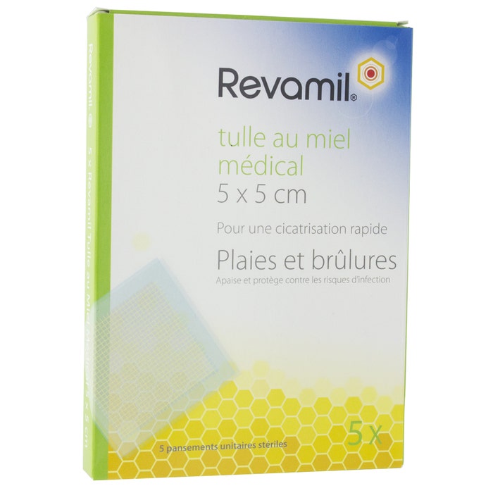 Miele Tulle Medicale 5x5cm 5 Medicazioni Revamil