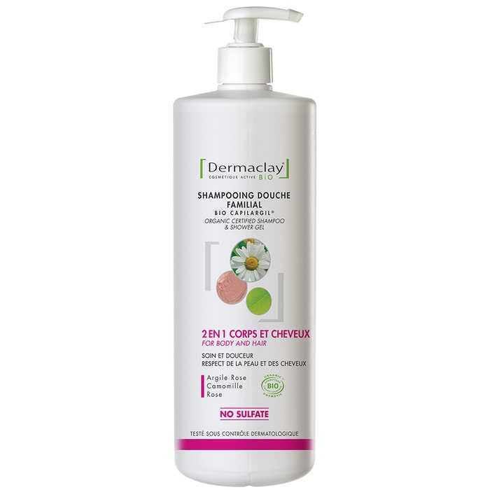Shampoo doccia 2in1 biologico per la famiglia 1L Corpo e Capelli Dermaclay