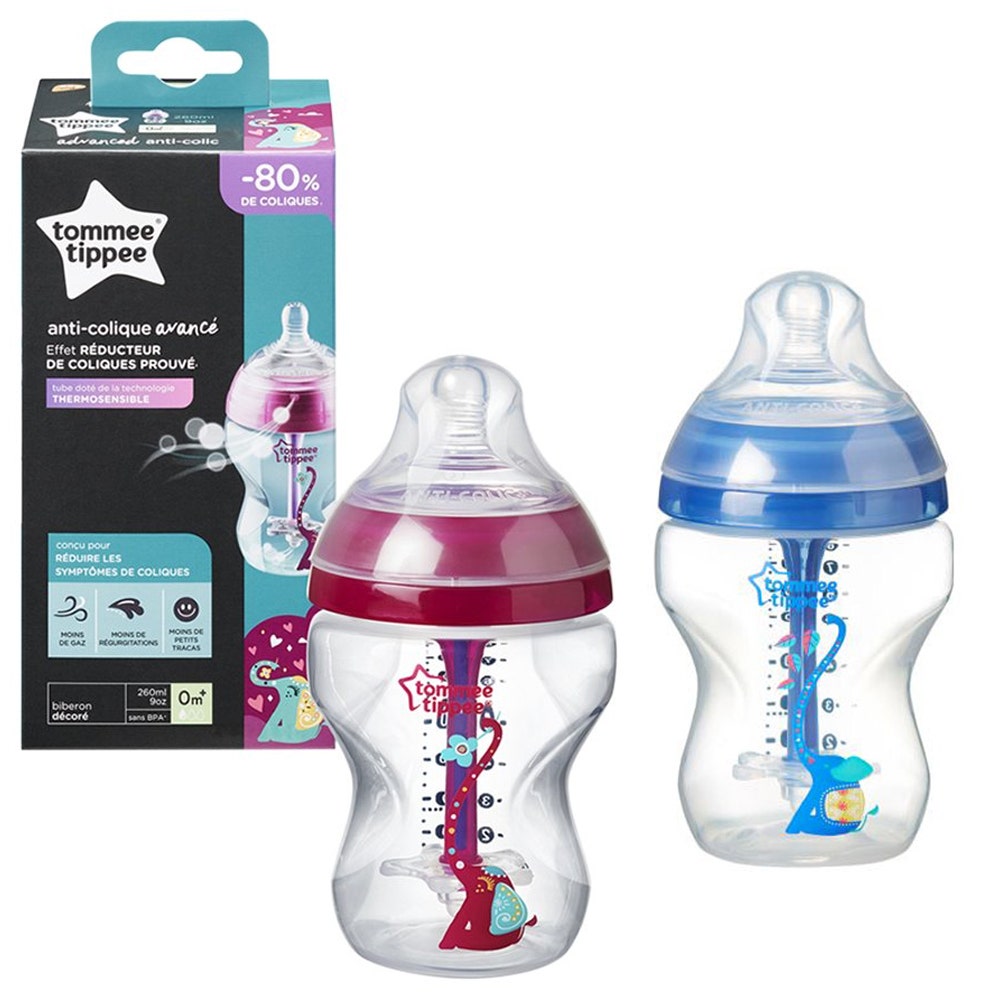 Tommee Tippee Biberon AAC anticolica avanzato a flusso lento decorato dalla nascita 260 ml