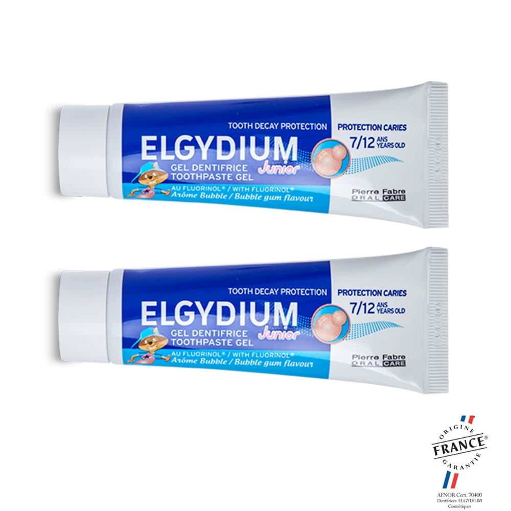 Elgydium Dentifricio al Fluoro Gusto bubble 7-12 Anni 2x50ml