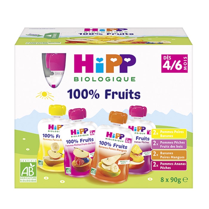 Hipp Gourdes Fruits Bio Des 4-6 Mois 8x90g