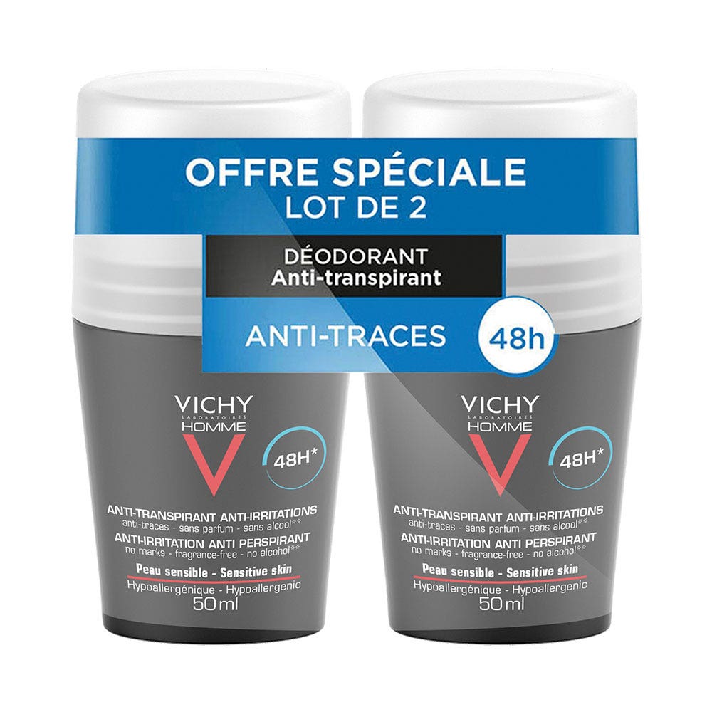 Vichy Uomo Deodorante Roll-on Antitraspirante 48h Pelli sensibili 2x50ml