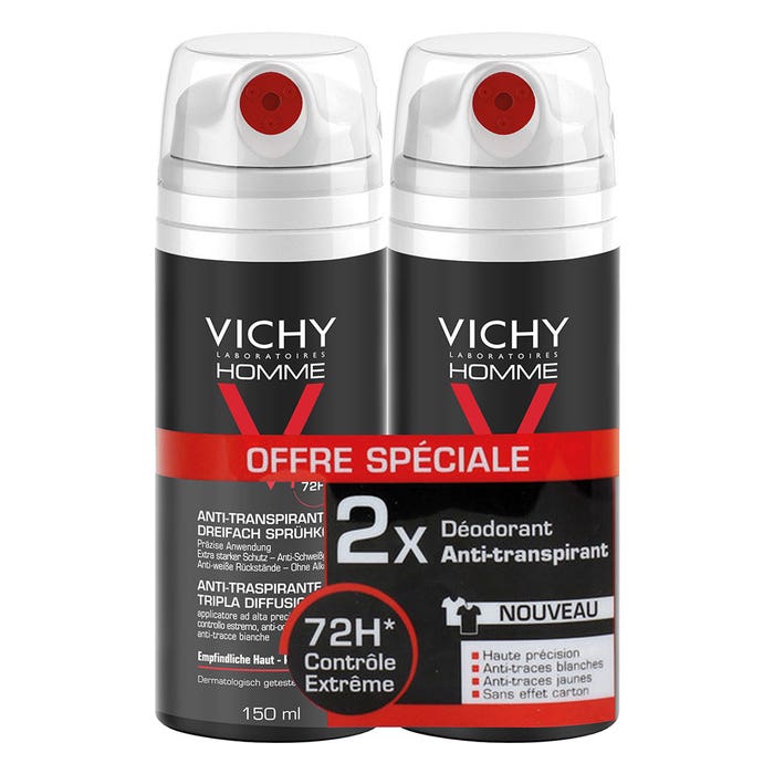 Deodorante Antitraspirante tripla diffusione 72h 2x150ml Vichy