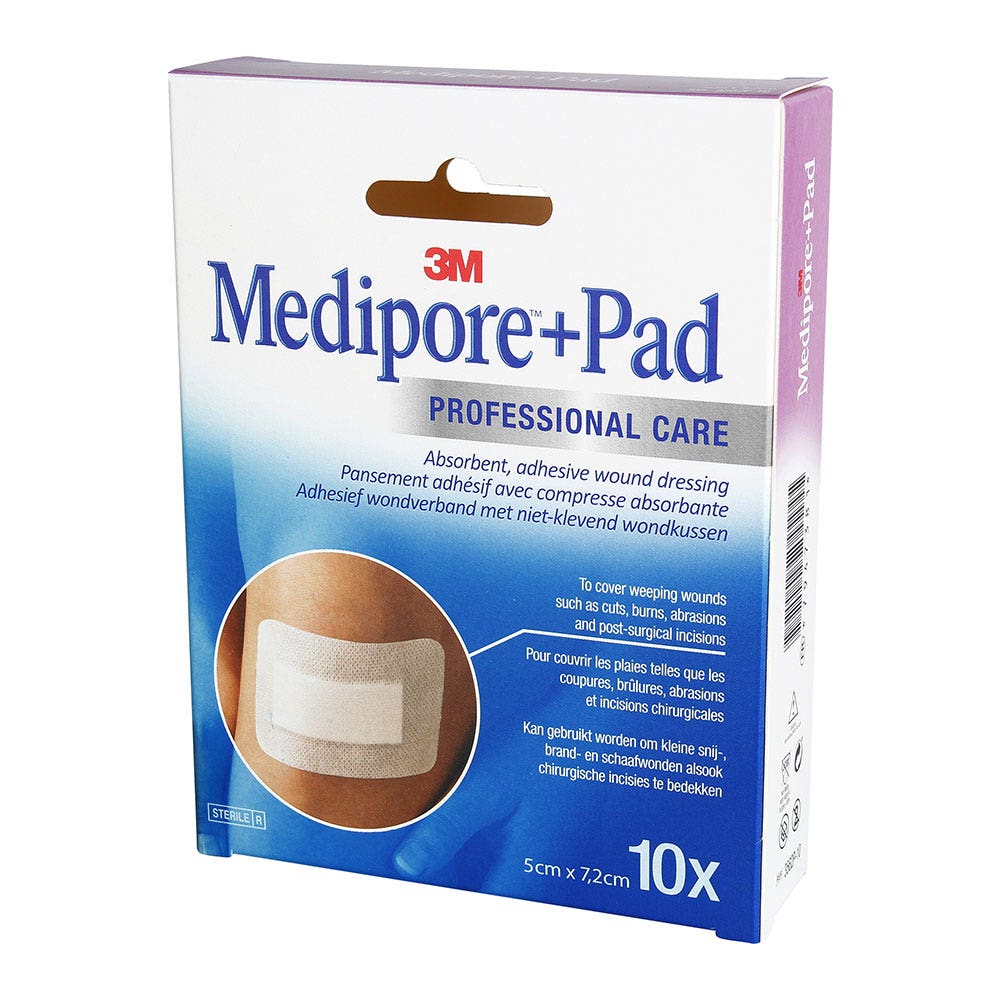 3M 10 Medicazioni sterili con Compresse 5cm X 7,2cm Medipore + Pad