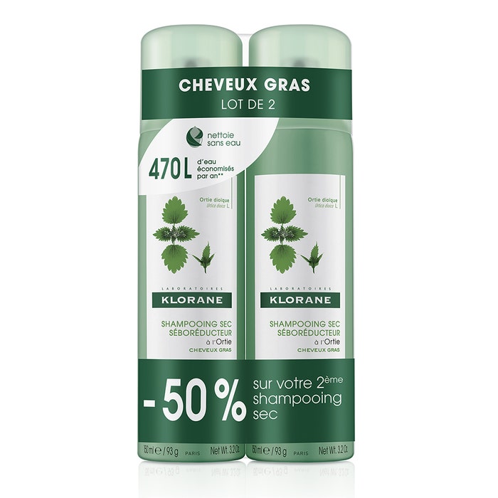 Shampoo secco Seborégulateur 2x150ml Ortie Capelli grassi Klorane