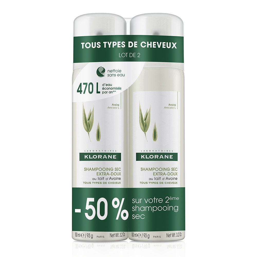 Klorane Latte d'Avena Shampoo secco al latte d'avena Tutti i tipi di capelli 2x150ml