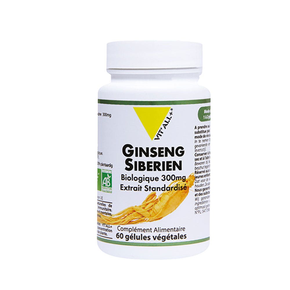 Vit'All+ Estratto biologico standardizzato di Ginseng siberiano 300mg 60 capsule