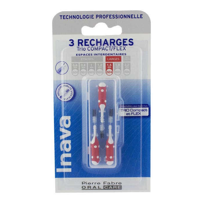 Inava Ricariche per spazzolino da denti 1,5 mm rosso X3
