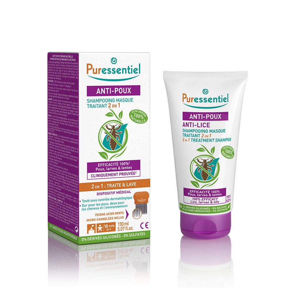 Puressentiel Anti-pidocchi Maschera di trattamento 2in1 Shampoo con pettine 150 ml
