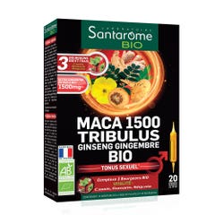 Santarome Maca 1500 Tribulus Ginseng Zenzero Organico Tonico sessuale 20 fiale x 10 ml
