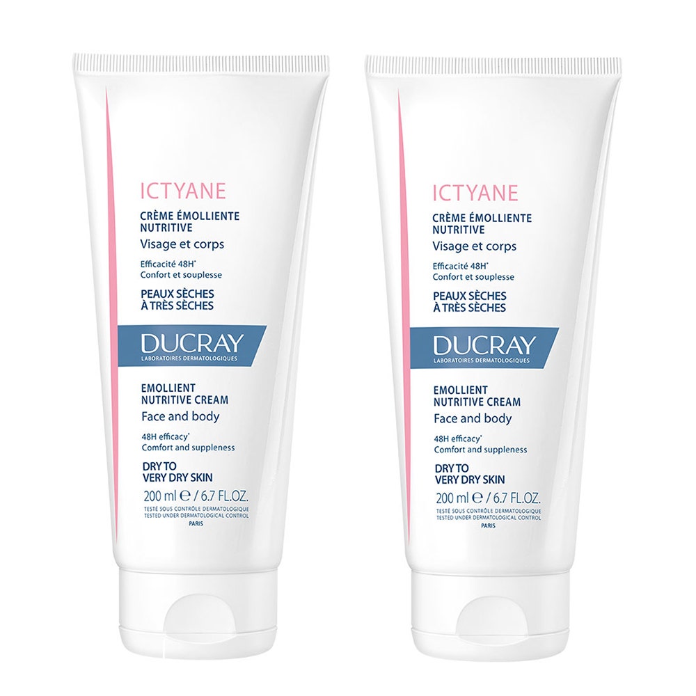 Ducray Ictyane Crema emolliente nutriente viso e corpo per pelli secche e molto secche 2 x 200 ml