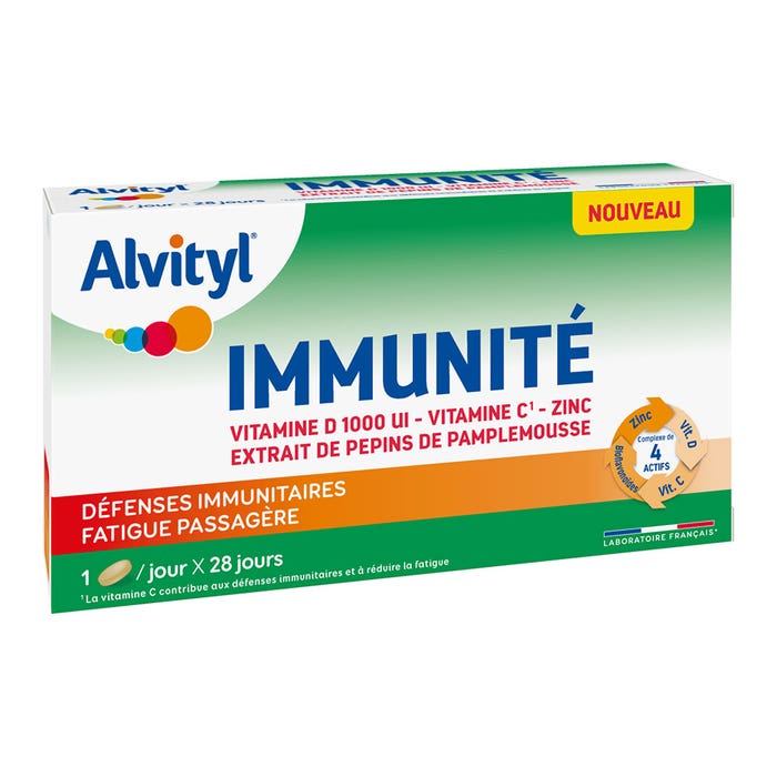 Immunità - Vitamine D, C, Zinco, estratto di semi di pompelmo 28 compresse Alvityl
