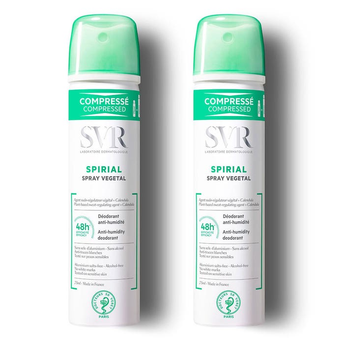 Svr Spirial Spray Vegetal Deodorante anti-umidità corporea efficace 48h 2x75 ml