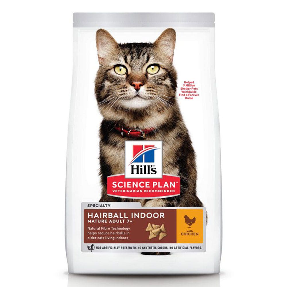 Hills Science Plan Hairball Control Gatto adulto maturo di 7 anni Plus: crocchette al pollo 1.5 kg