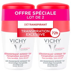 Vichy Déodorant Deodorante Antitraspirante Roll-on 72h Pelle Sensibile Sudorazione Eccessiva 2x50ml