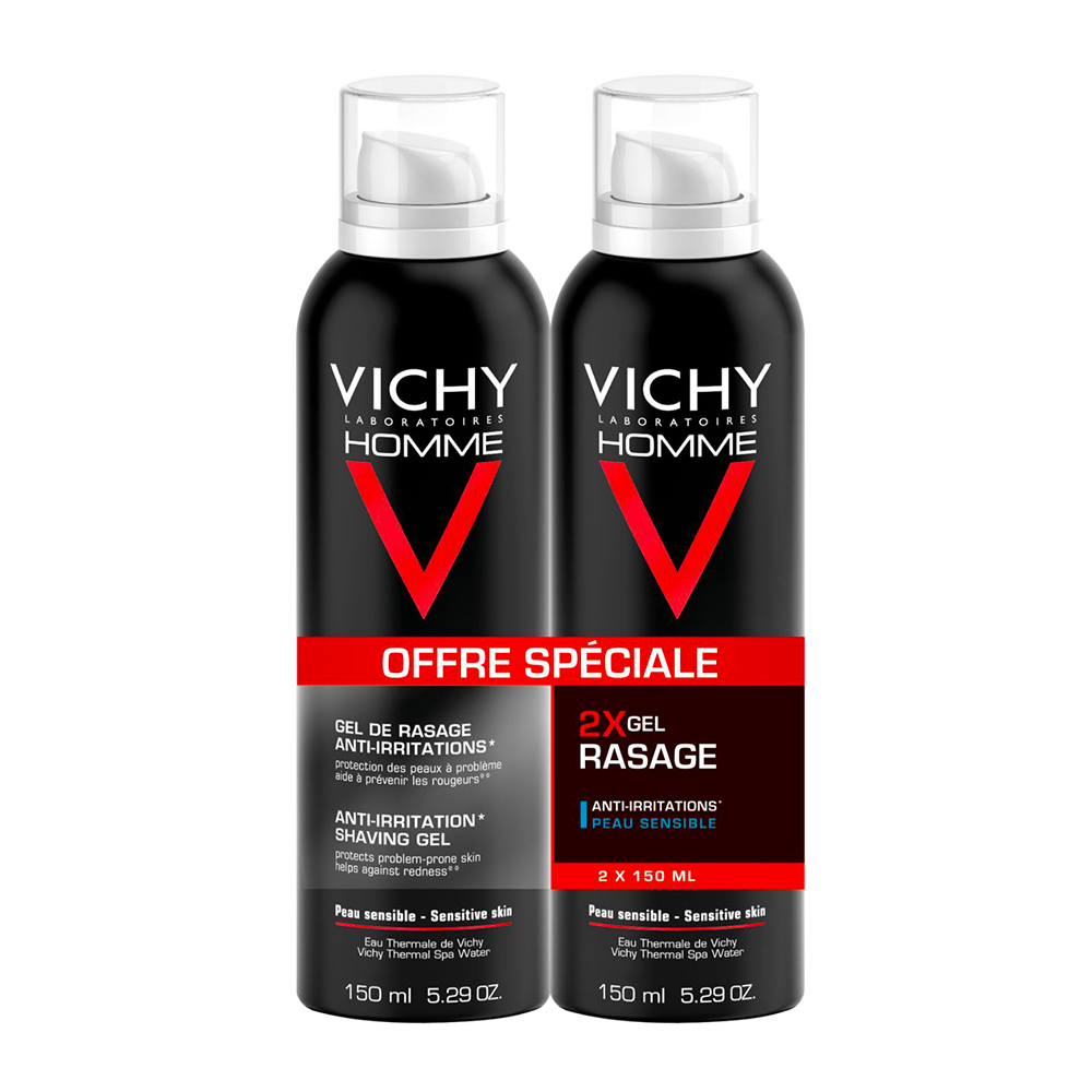 Vichy Uomo Gel da barba anti-irritazioni Vitamina C Pelle Sensibile 2x150ml