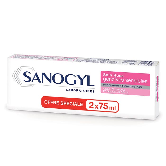 Dentifricio alla rosa 1500ppm Trattamento gengive sensibili 2x75ml Sanogyl
