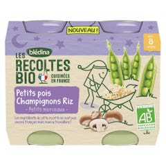 Blédina Les Recoltes Organic Baby Notte Petit Pois Champignons Riz Bio 2x200g Da 8 mesi Bledina