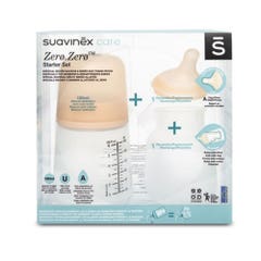 Suavinex Zero Zero Bottiglia da 180 ml per l'allattamento + tettarella taglia A + confezione di sacchetto in silicone 180ml