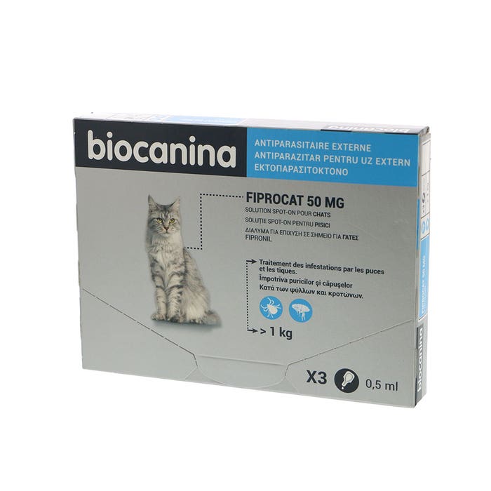 FIPROCAT 50MG 3 pipette Antiparasitaire externe Biocanina
