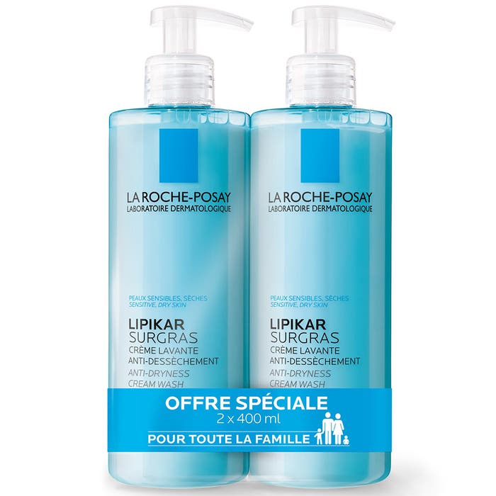 Doccia-crema Detergente Relipidante Anti-secchezza 2x400ml Lipikar Surgras peaux sèches La Roche-Posay