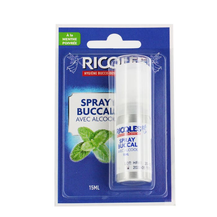 Spray per la bocca alla menta piperita con alcol 15ml Ricqles