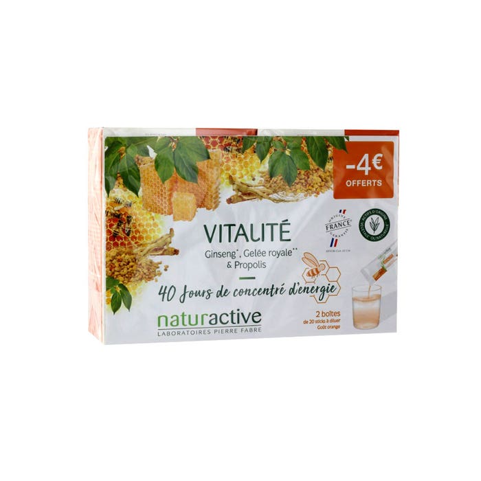 Vitalite Ginseng, Gelée Royale et Propolis 2x20 Sticks Gamme Fluide Naturactive