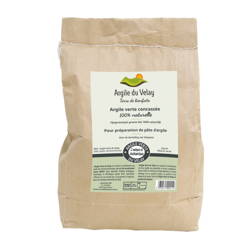Argile du Velay Trattamenti per Capelli Sacco 100% argilla verde naturale frantumata di Argile 3 kg