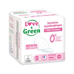 Love&Green Anti-irritazioni Assorbenti Ipoallergenici con ali Flusso normale - 14pz 14 Serviettes