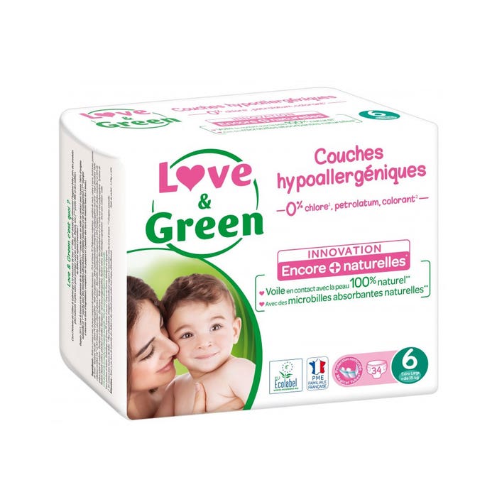 Pannolini ipoallergenici Taglia 6 XL x34 + oltre 15 kg Love&Green