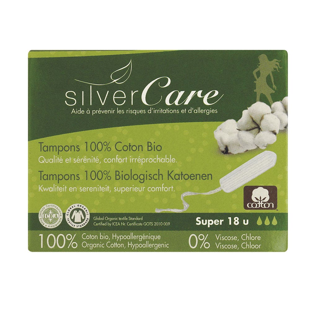 Silver Care Super tamponi in cotone Bio Senza applicatore x18