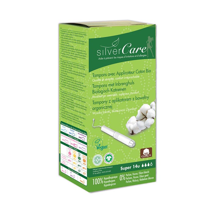 Super assorbenti in cotone Bio x14 Con applicatore Silver Care
