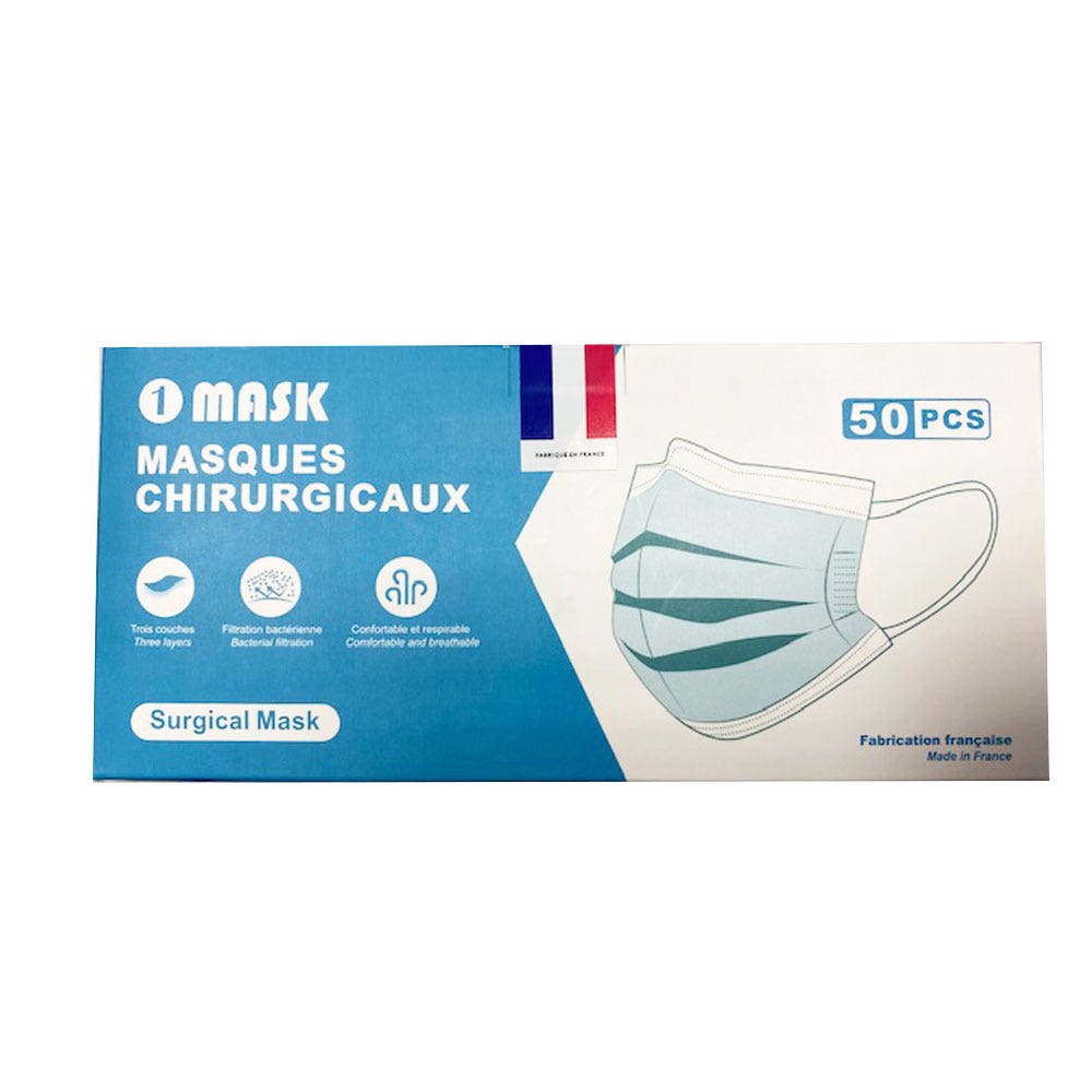 Unir Mascherine chirurgiche azzurre a 3 strati Marquage CE - Norme EN14683-2019 TYPE II x50