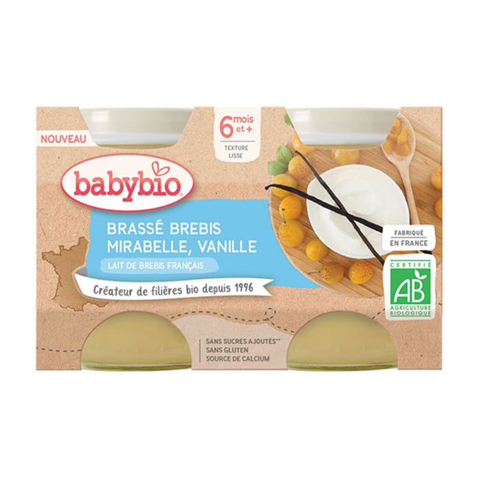 Vasetti di latte di pecora francese biologico 2x130g Desserts Lactés 6 mesi e Plus Babybio