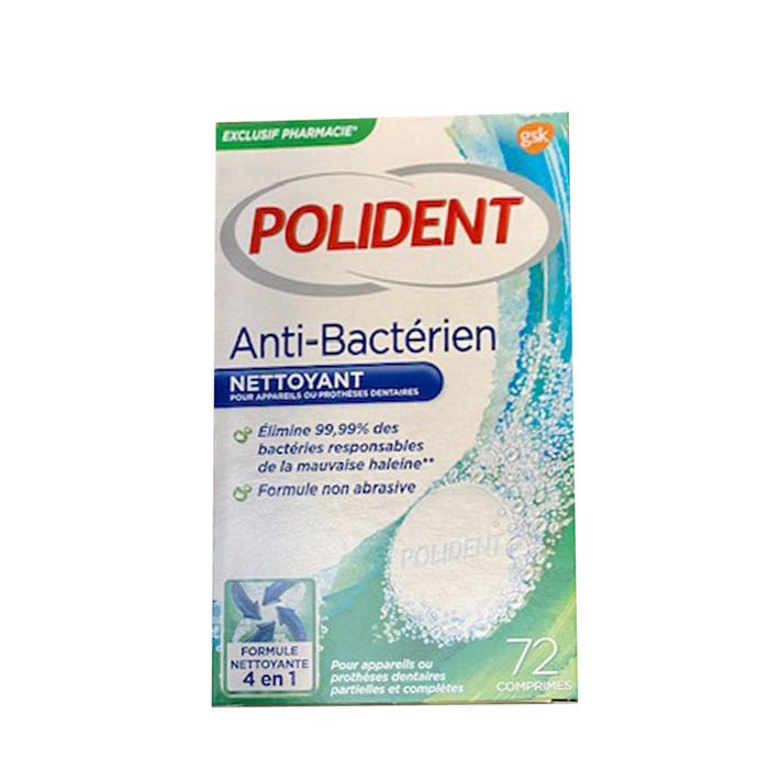 Detergenti antibatterici 4 in 1 per apparecchi dentali e dentiere 72 compresse Polident