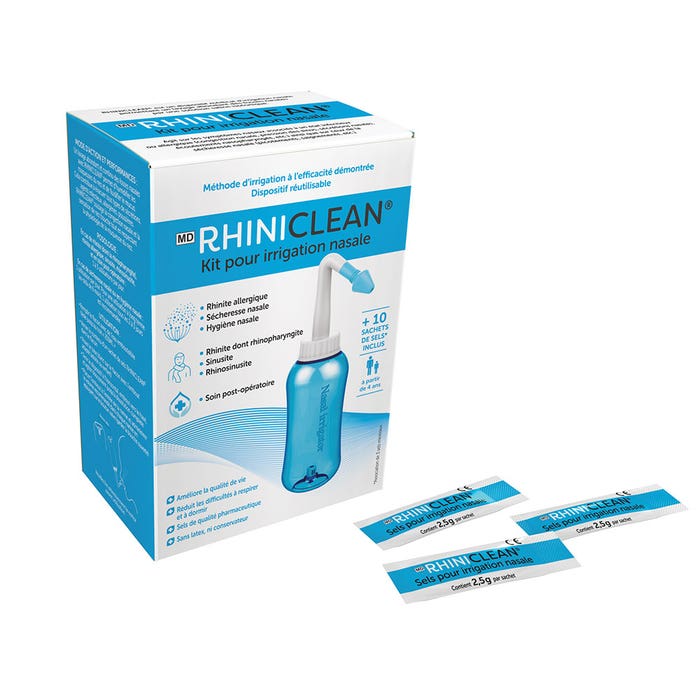Rhiniclean Kit per l'irrigazione nasale + 10 bustine di sali incluse Doccia nasale