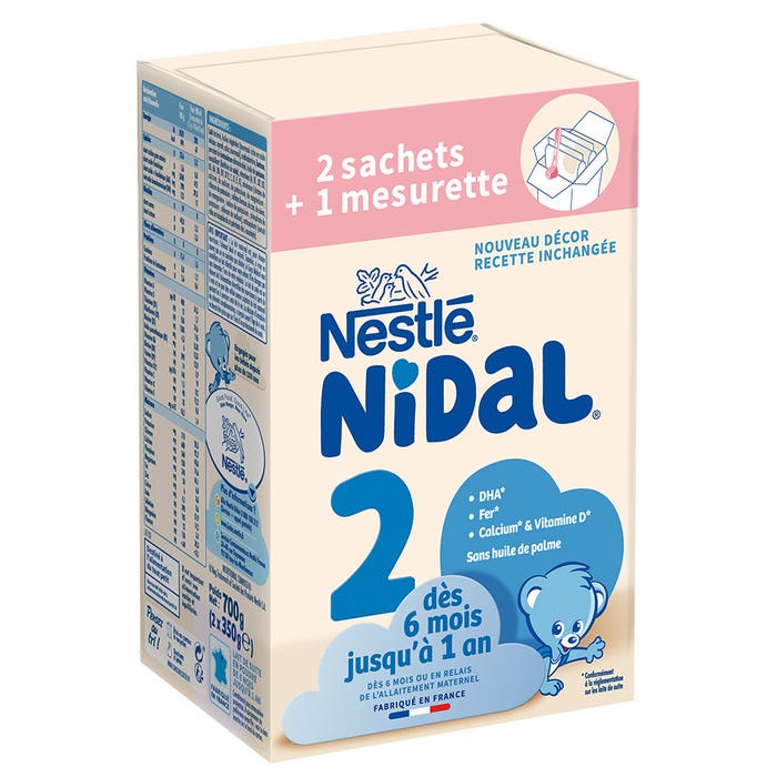 Latte in polvere 2 + misurino 2 bustine da 350 g Nidal 6-12 mesi Nestlé