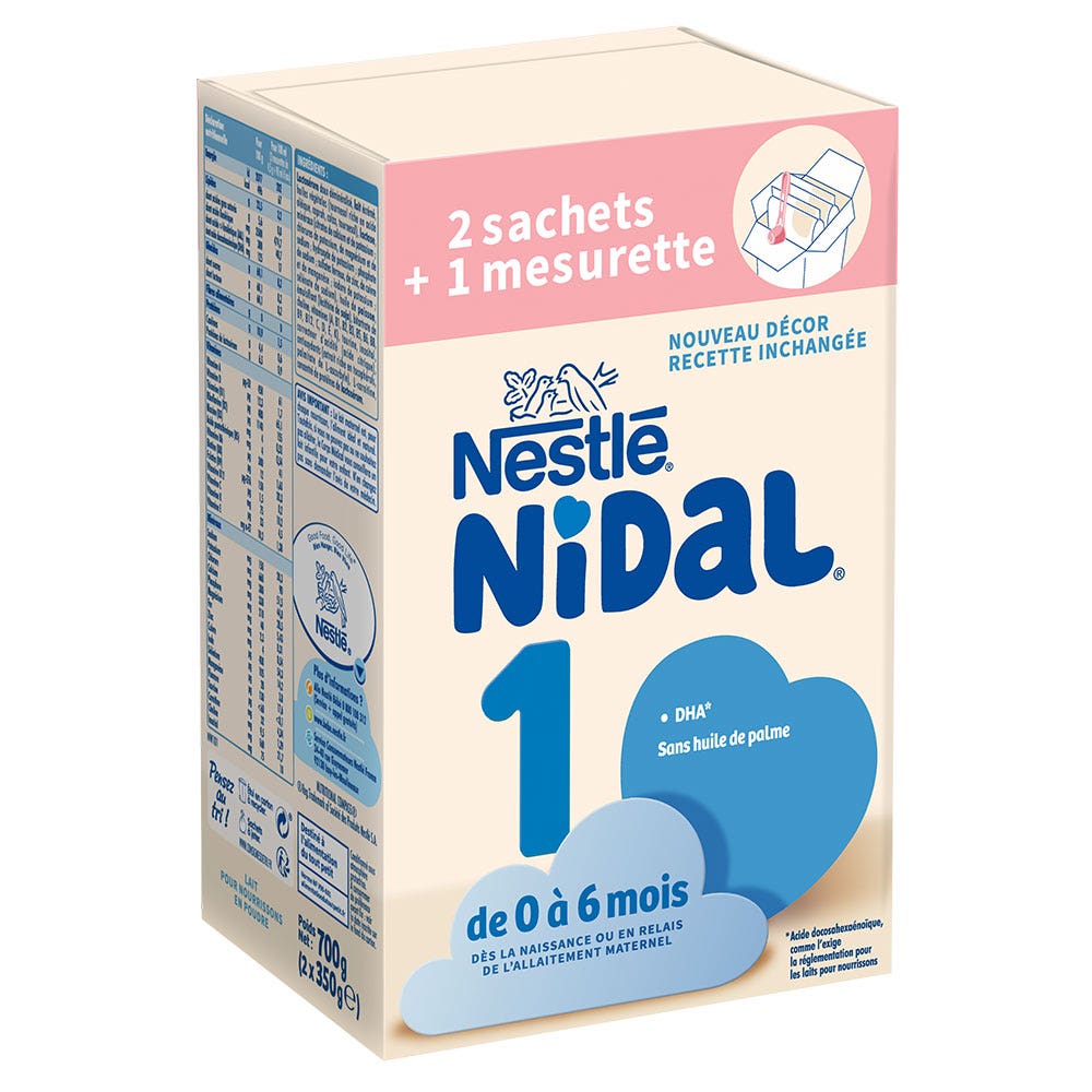 Nestlé Nidal Latte in polvere 1 + misurino 0-6 mesi 2 bustine da 350 g