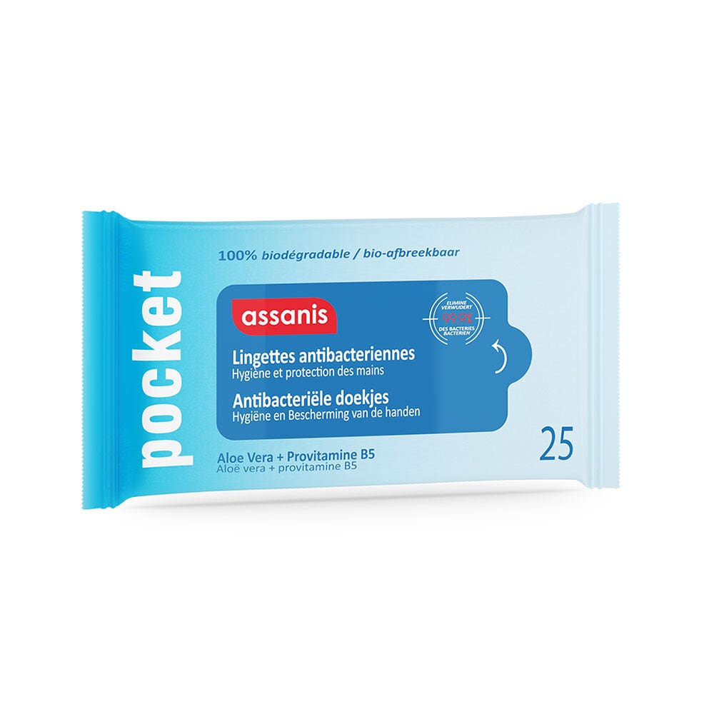 Assanis Tascabile Salviette Antibatteriche Morbide Pocket X25 25 lingettes
