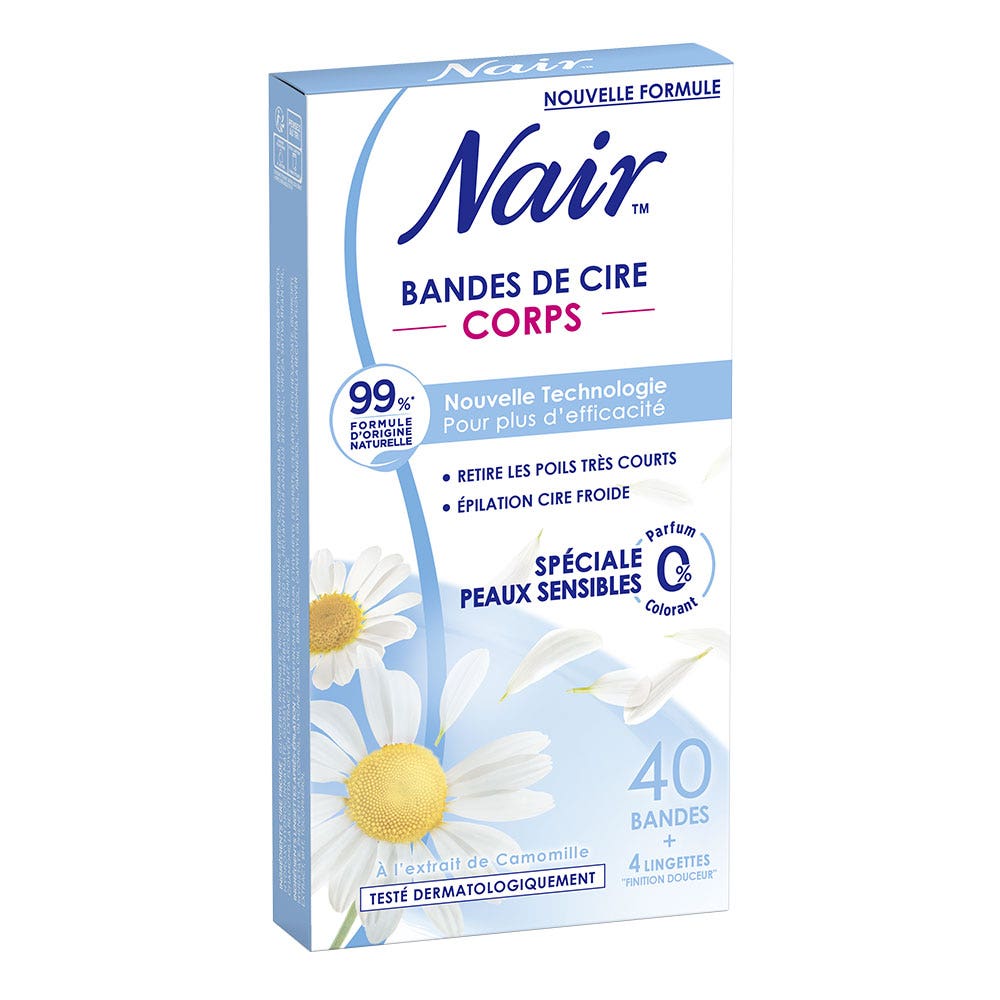 Nair Bendaggi per il corpo Pelle Sensibile 40 Bendaggi + 4 Salviette