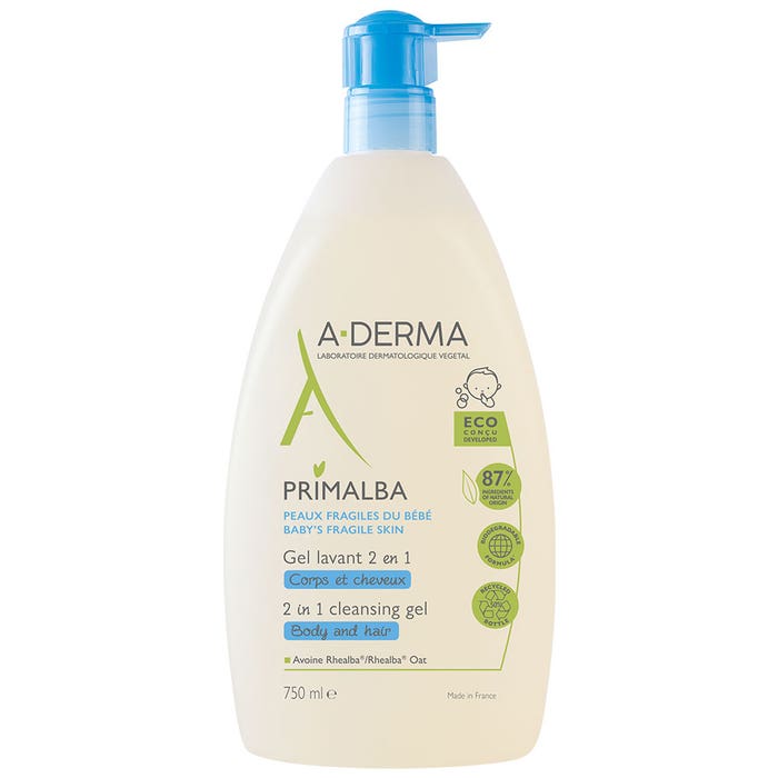 A-Derma Primalba Gel Lavante 2 in 1 con Erogatore Packaging ecosostenibile 750ml