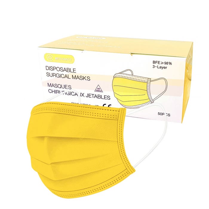 Masques chirurgicaux jetables jaune x50 Type IIR EN 14683:2019+AC:2019 Vog Protect