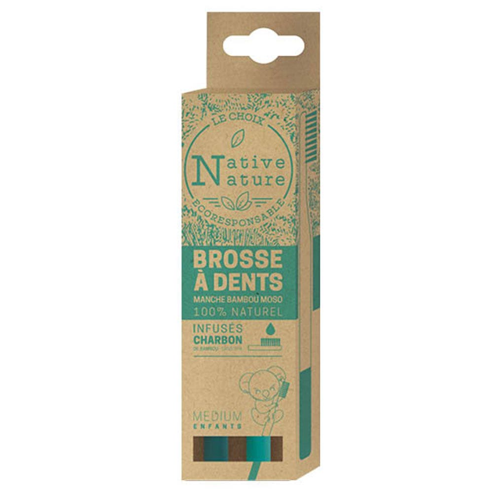 Native nature Spazzolini da denti in bambù FSC Moso Infuso con Carbone Medio Bambino x2