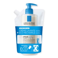 La Roche-Posay Lipikar Syndet AP+ crema detergente anti-irritazione Relipid+ 400ml + la sua ricarica ecologica da 400 ml 800ml