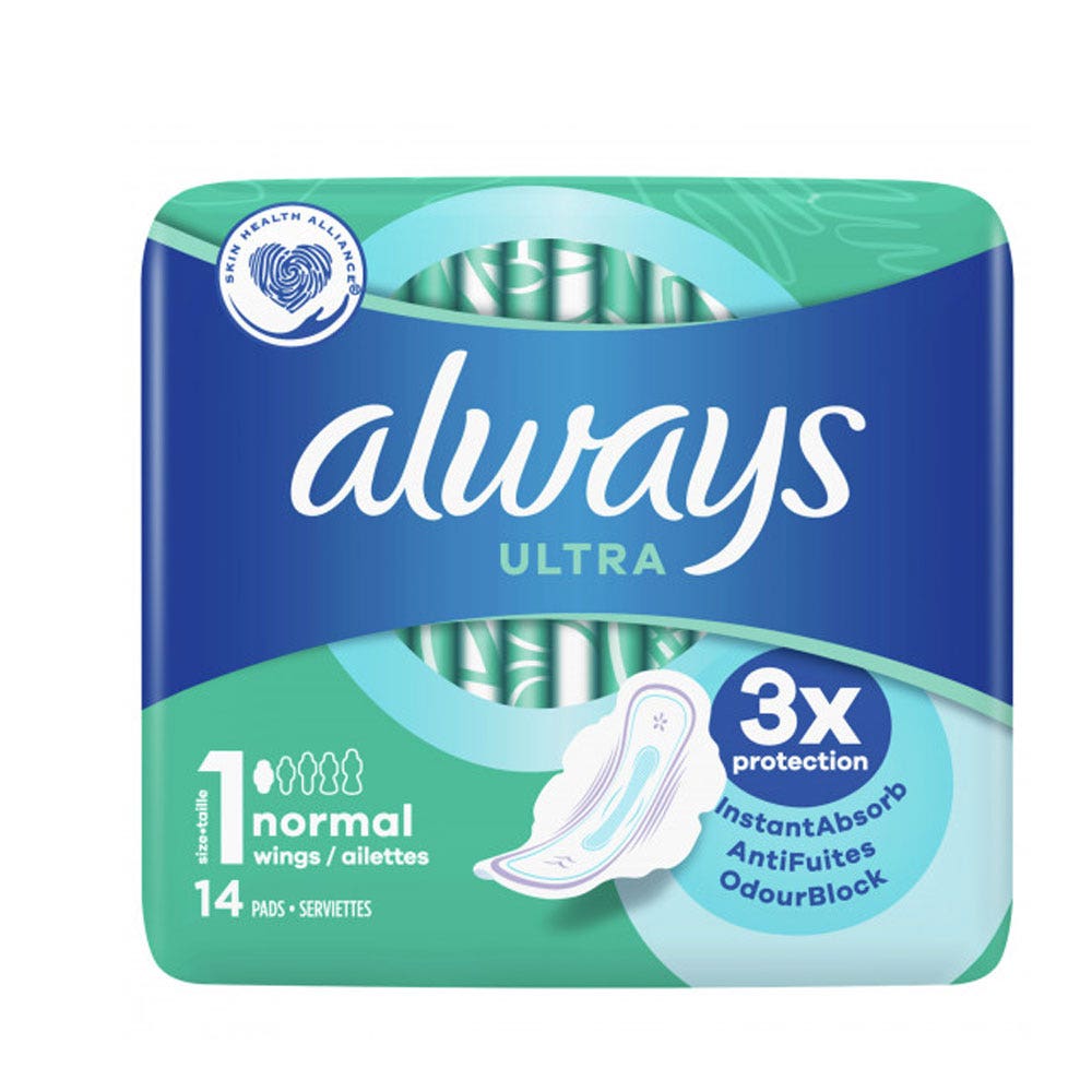 Always Ultra Serviettes anti-fuites Normal Avec Ailettes X14