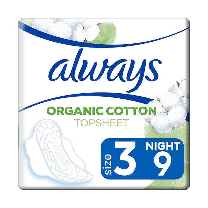 Asciugamani taglia 3 Ultra Night con pinne 100% cotone organico x9 Always