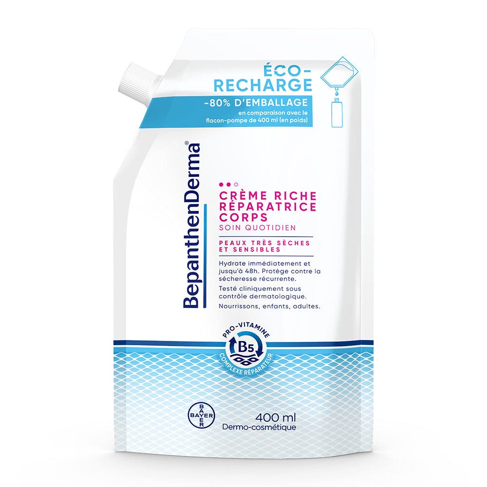 Bepanthen Derma Crema Corpo Ricca Riparatrice Eco-Ricarica Pelli molto secche e sensibili 400 ml