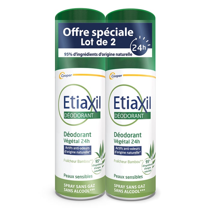 Etiaxil Deodorante Spray per piante 24 ore su 24 Pelle Sensibile 2x100ml