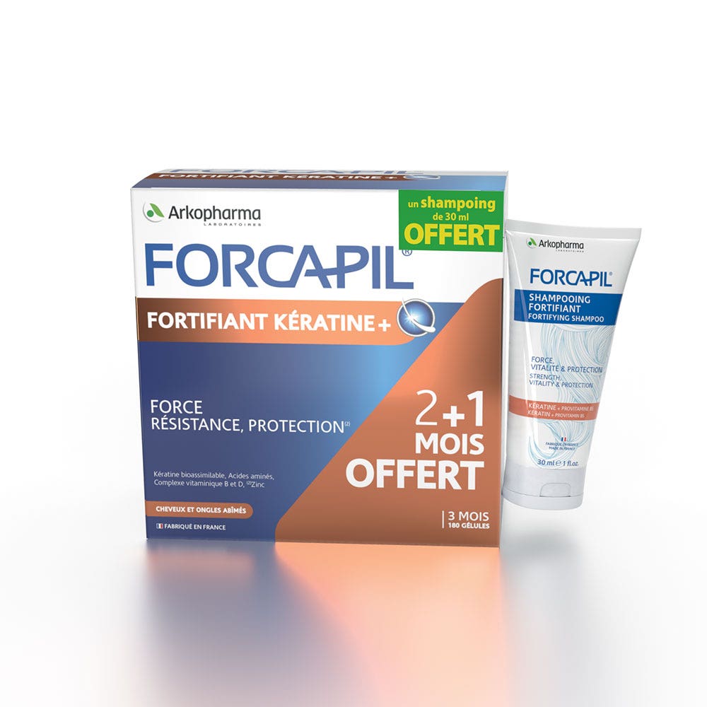 Arkopharma Forcapil Fortificante alla cheratina capelli e unghie danneggiate 180 capsule + shampoo 30ml in omaggio